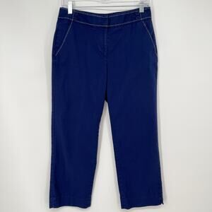 Talbots Heritage Capri Pants Size 4 Navy White Stitch Flat Front Sailor Button